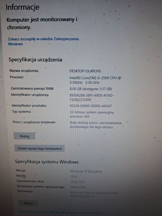 Komputer stacjonarny HP8200 desktop SFF I5 8gb 500gb hdd
