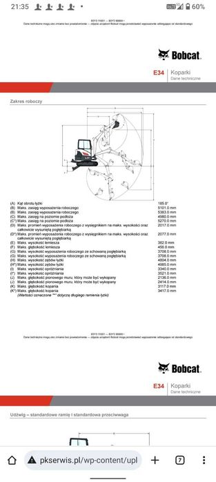 Minikoparka 3,5 t bobcat E34, niwelator,wiertnica, widły,wynajem 24h
