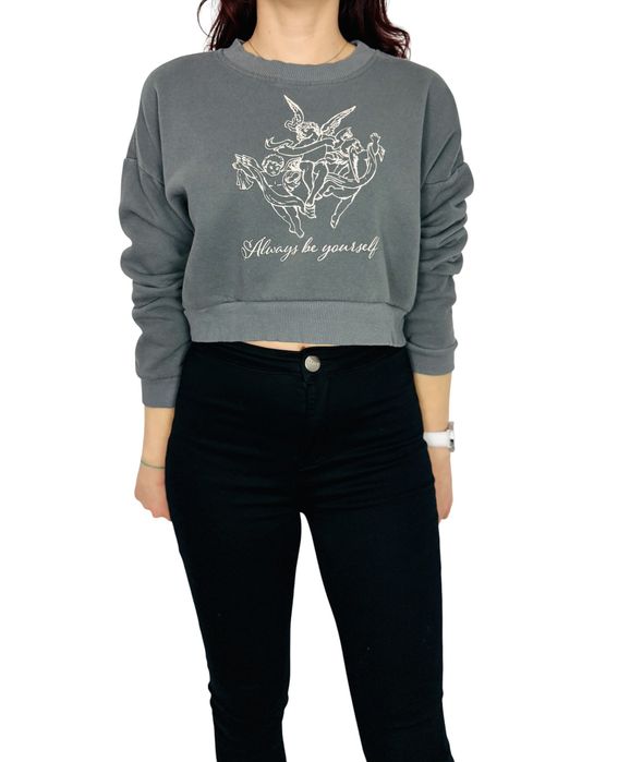 Szara bluza crop z aniołkami XXS/XS 32/34 Primark