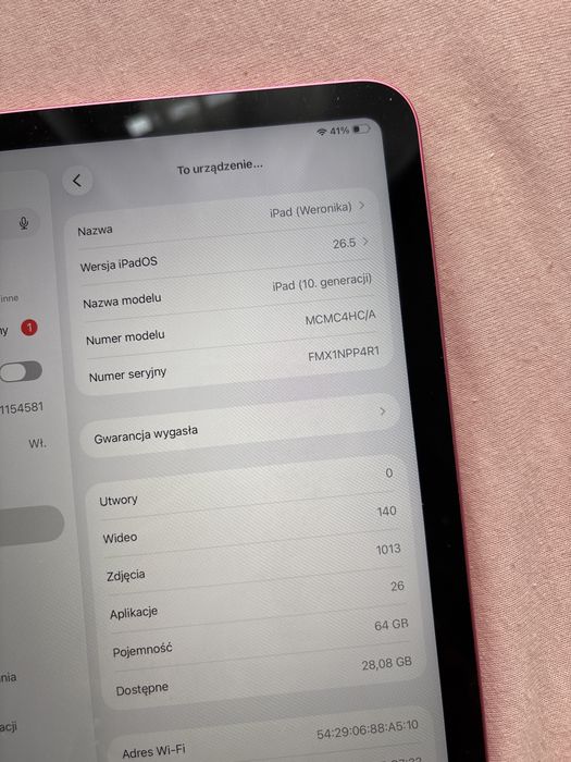 APPLE IPad 10 gen. różowy