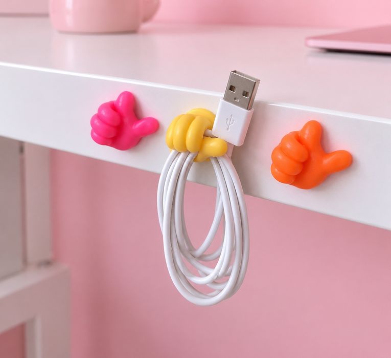 Trzy samoprzylepne organizery do kabelków USB ładowarek na biurko łóżko ścianę