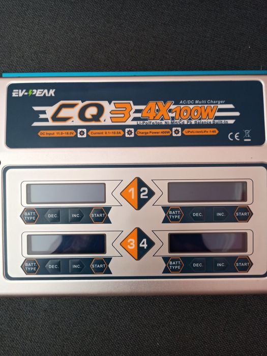 Чотириканальний зарядний пристрій EV-PEAK CQ3 4x100W (400W) для LiPo/LiFe/NiMH