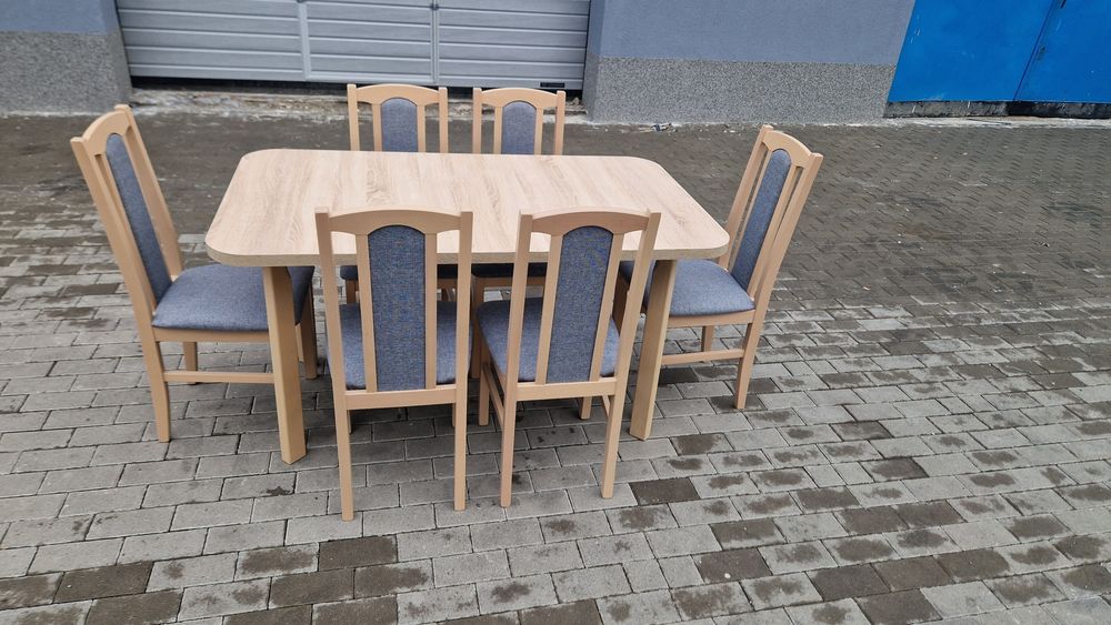 Stół 80x140/180 + 6 krzeseł, NOWE, SONOMA + SZARY, dostawa PL