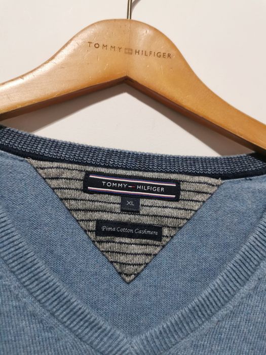Tommy Hilfiger sweter w serek męski logowany kaszmir XL