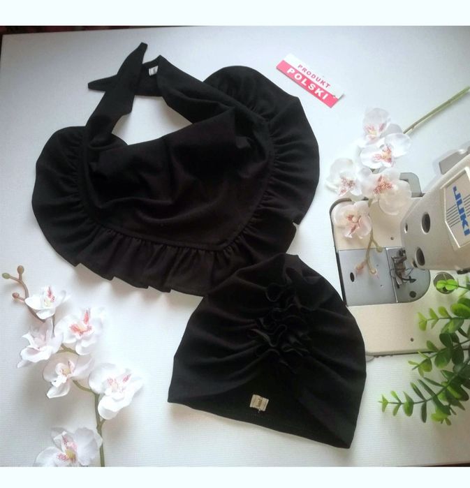 Czapka turban + chusta wiązana z falbanką  * komplet handmade *