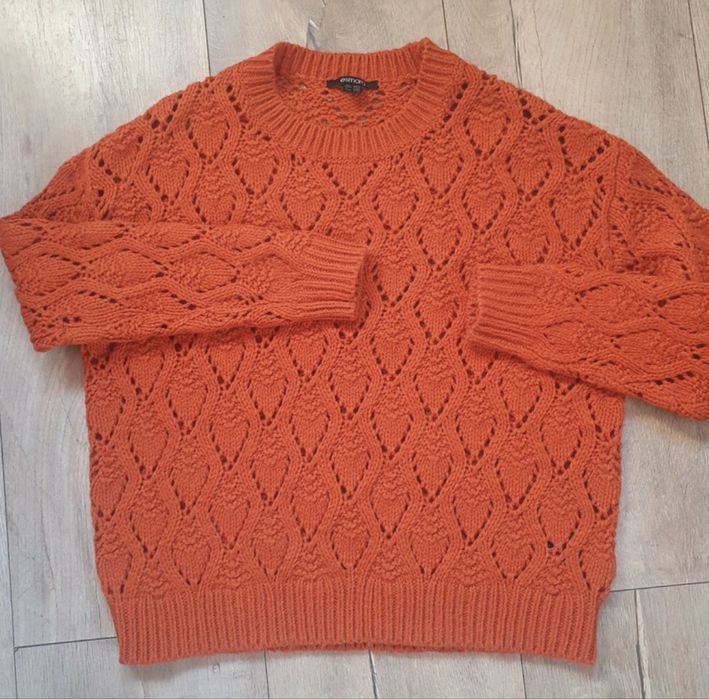 Ceglany rudy sweter ażurowy pomarańczowy Orange