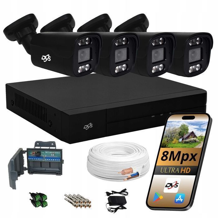 Monitoring analogowy 4 kamery 8MPx zestaw noc kolor DVR dom firma