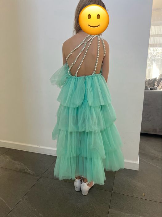 Нарядна сукня з фатіну кольору тіффані для дівчинки 6-7 років