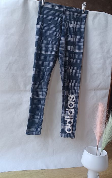 Adidas legginsy czarne szare logo napis biały XS S 34 36 hit trening
