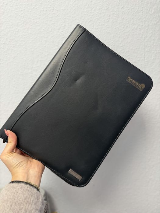 Nowa czarne skórzane portfolio teczka konferencyjna A4