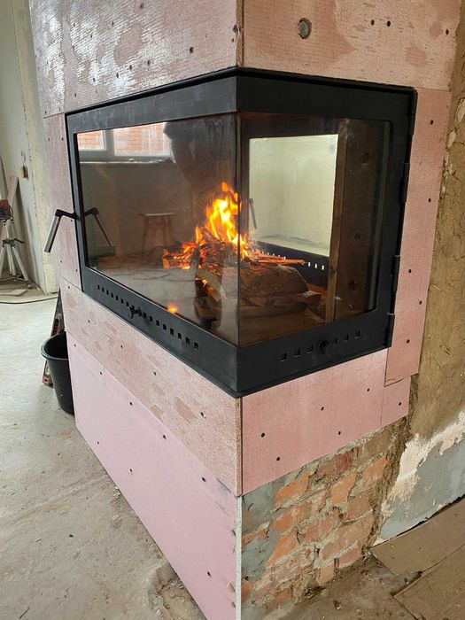 Дверця кутова для каміна зі склом, дверка угловая в камин, каминная