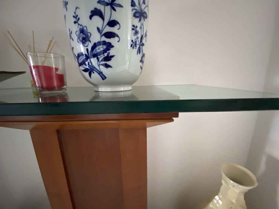 Consola de cerejeira com vidro temperado como novo