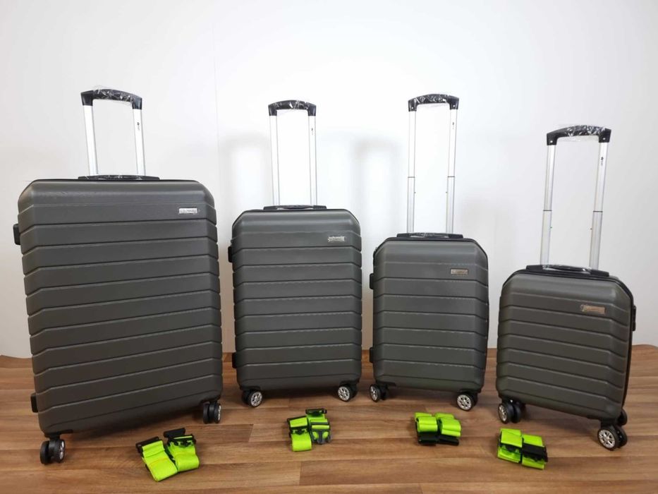 NOWE Zestaw 4 walizek podróżnych Tillvex + waga bagażowa pasy Szary