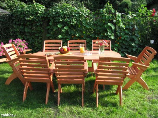 Meble ogrodowe drewniane składane 8 krzeseł + stół owalny, typ X