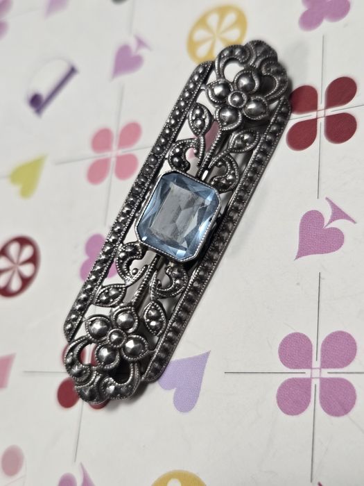 Broszka vintage srebro art deco topaz milgrain