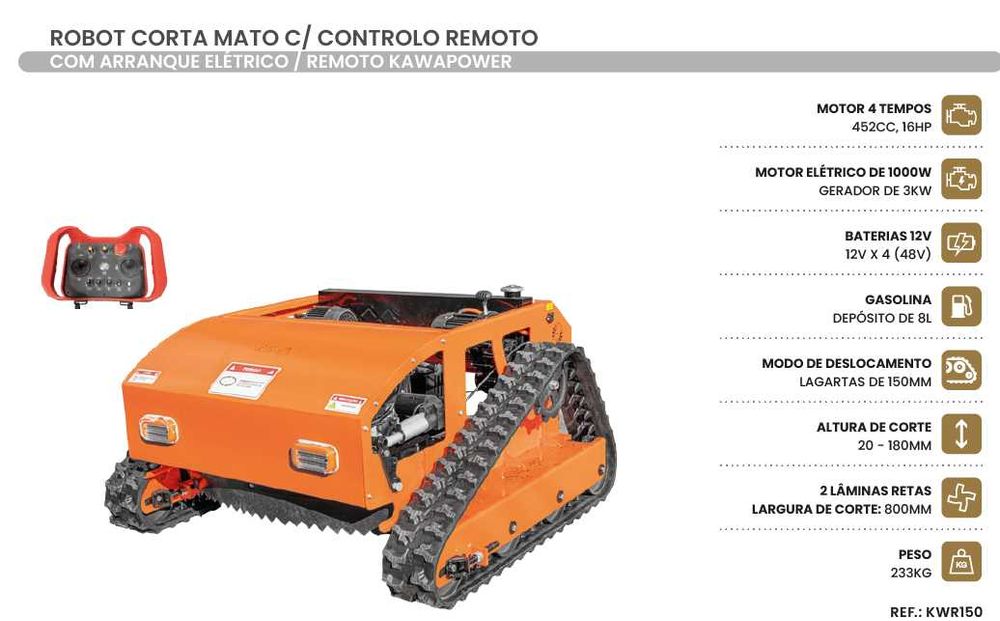 Robot Corta Mato c/ Controlo Remoto e Arranque Elétrico KAWAPOWER JL20