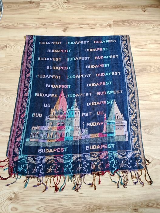 Granatowa Chusta z Pashminy i Jedwabiu Budapest Budapeszt