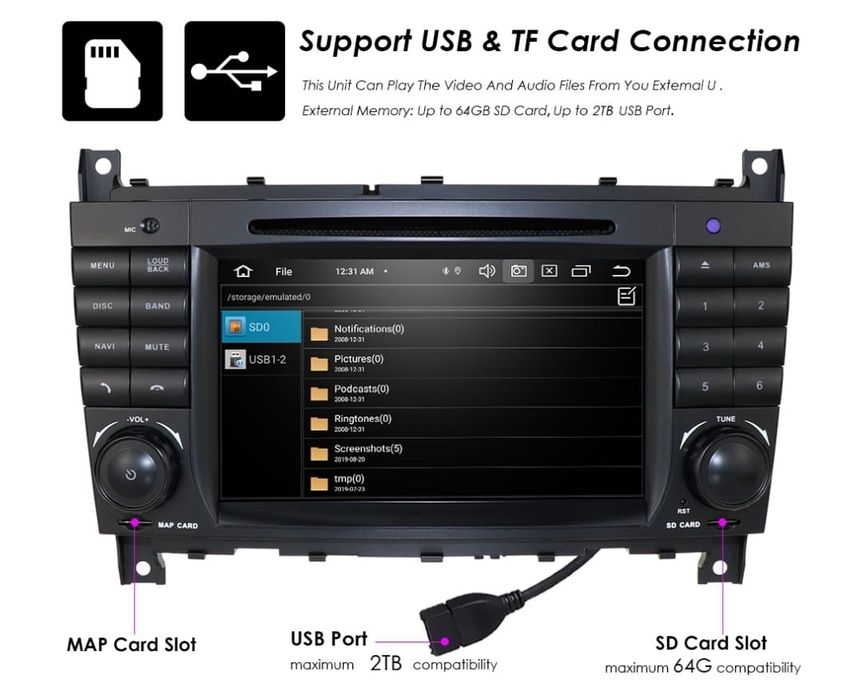 Auto Rádio Android GPS Bluetooth Mercedes Benz W203 clc w209 clk NOVO