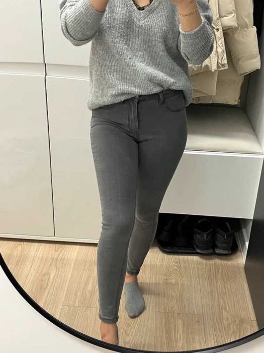 Spodnie jeansowe szare rurki skinny mid waist
