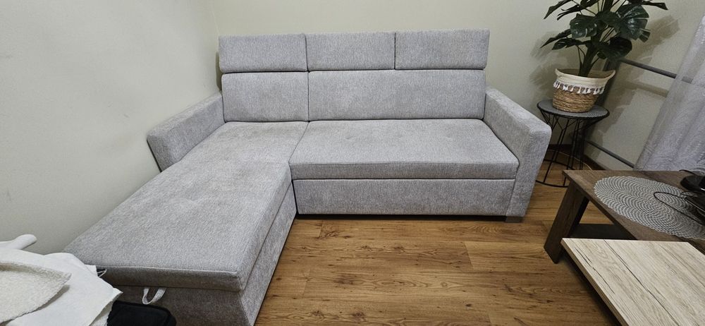 kanapa szara rozkładana rogówka z pojemnikiem