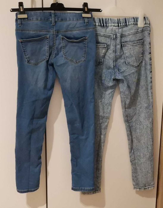 Jeansy 158 dziewczęce - zestaw 2 par : dżinsy niebieskie i marmurkowe