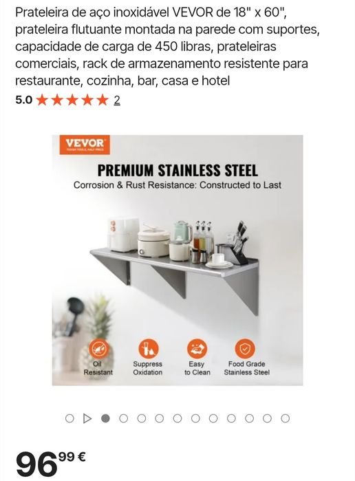 Prateleira de aço inoxidável VEVOR de 18" x 60", prateleira flutuante