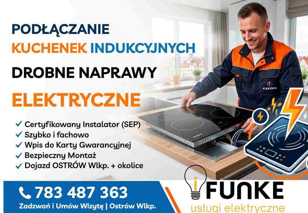 Podłączenie kuchenek indukcyjnych, elektryk Ostrów Wielkopolski