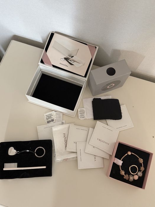 Набор пандора. Браслет pandora розовое золото 14к , шармы пандора