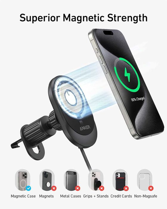 Anker MagGo 15W Qi2 Wireless Car Charger 1 шт. NEW!
