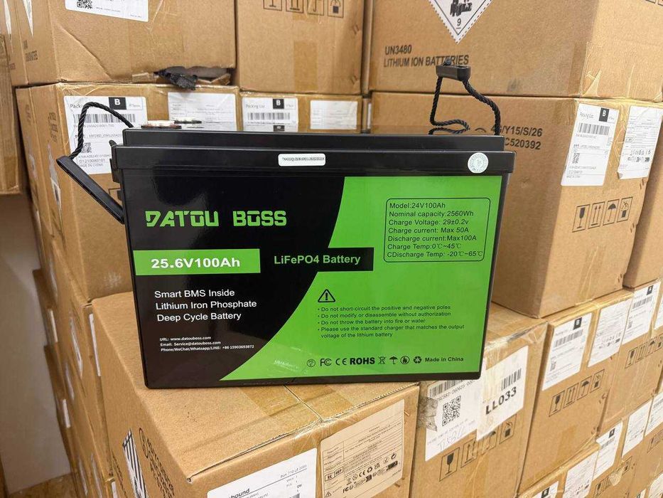Аккумулятор LiFePO4 DATOUBOSS 24V 100Ah с BMS, литий-железо-фосфатная батарея для ИБП, RV, солнечных систем. В наличии 12v, 24v, 48v.