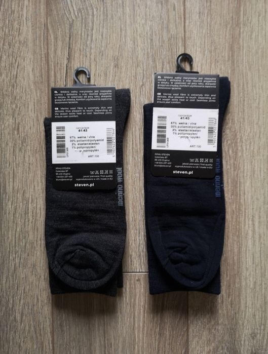 2x Skarpetki męskie merino wool wełniane garniturowe NOWE 44-46