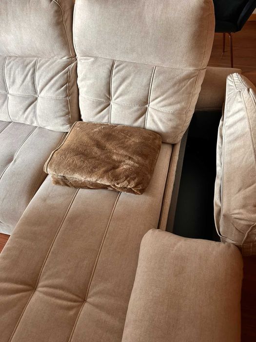 Sofá chaise long com Relax + Baú | Impermeabilizado | Como Novo