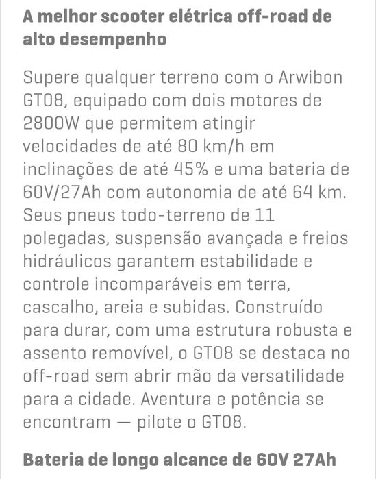 Trotinete elétrica Arwibon GT08