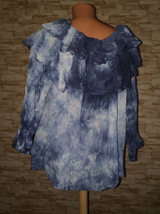 Niebiesko biała bluzka hiszpanka w falbany tie dye XL