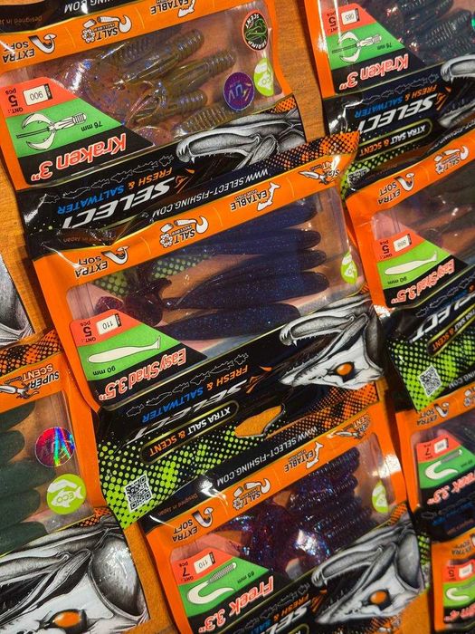 Силикон на щуку, окуня, судака Селект 3-3,3-3,5-4 дюйма; 1,8-2-2,2