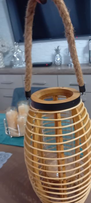 Piękny duży lampion drewniany Boho