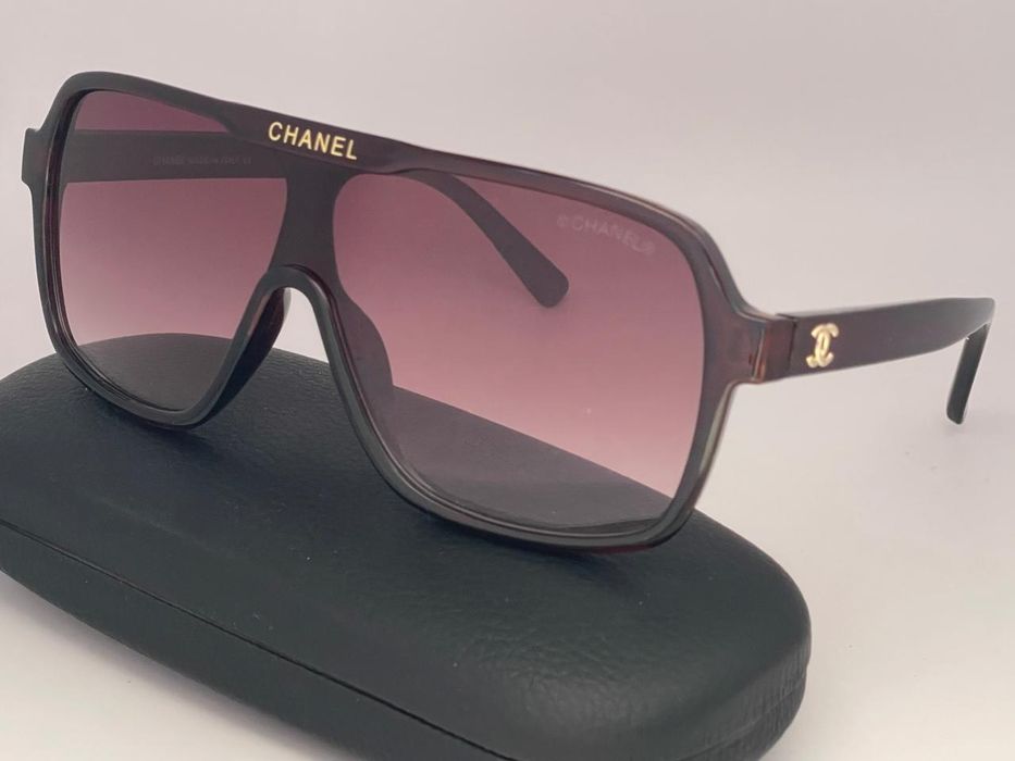 * CHANEL brązowe damskie okulary przeciwsłoneczne sportowe złote logo filtr uv 400