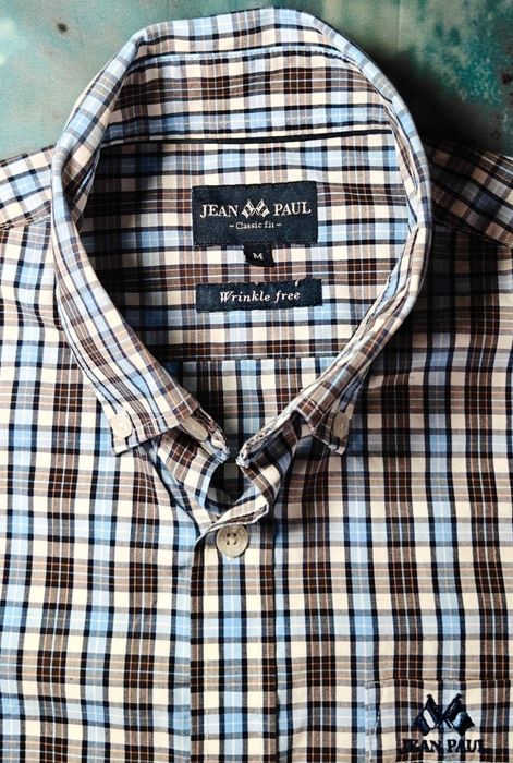 Jean Paul France – Elegancka Koszula Męska M w Kratkę Blue/Brown Nowa