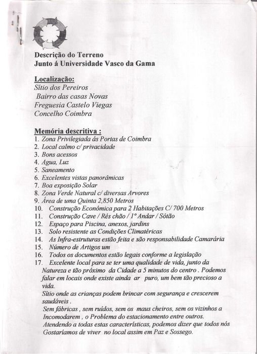 Terreno para construção 3000m2 ,á Entrada  Sul da Cidade de coimbra