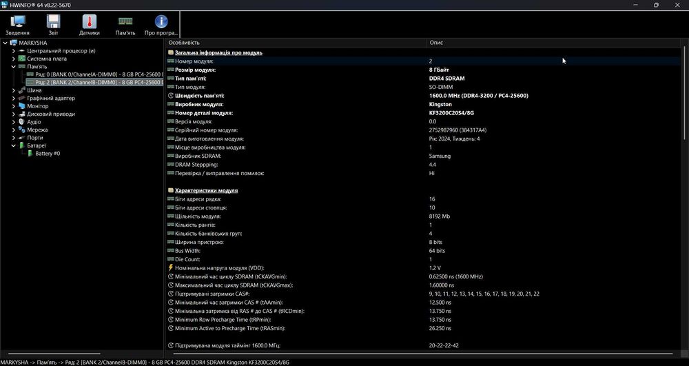 Комплект RAM Kingston Fury Impact DDR4 (SO-DIMM) 16GB (2x8GB) 3200MHz