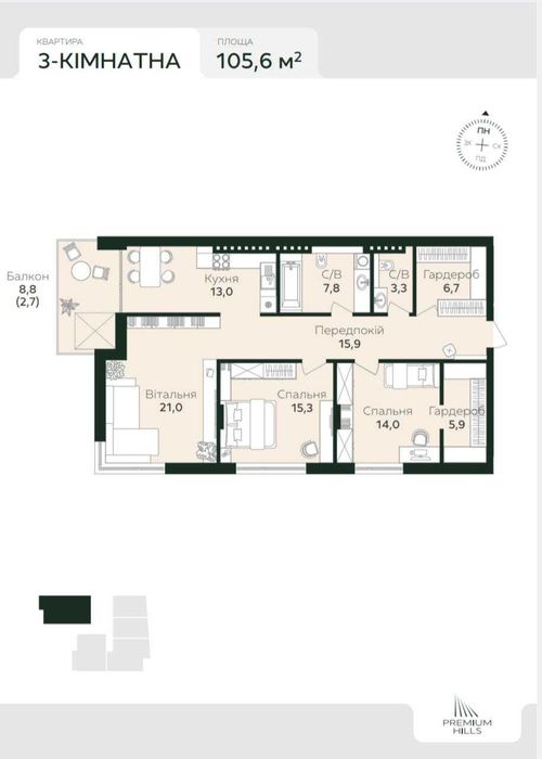 3-кімнатна квартира за адресою (площа 105,6 м²) - Atlanta.ua - фото 6