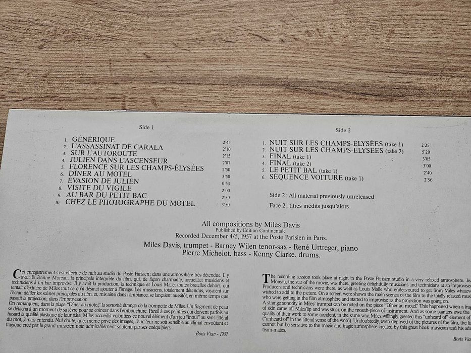 MILES DAVIS Ascenseur Pour L'échafaud (Lift To The Scaffold LP 1988 NM