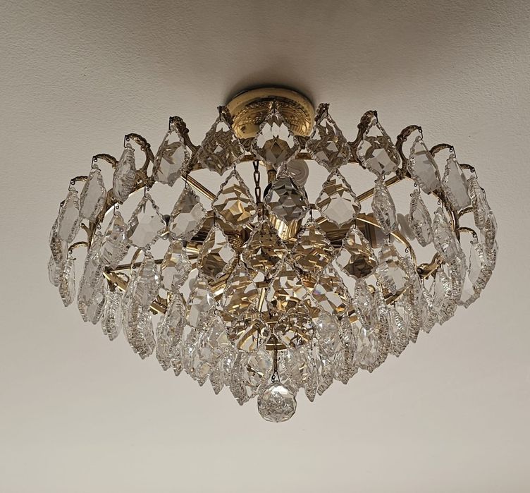 Candeeiro Plafon Vintage em Cristal e Latão - Estilo anos 60