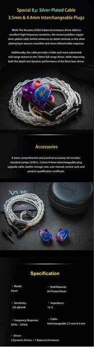 Нові гібридні Hi-Fi навушники монітори Beep Audio Azure 10mm LCP Dynamic Driver + 8mm Composite Dynamic Driver + 1 Knowles Balanced Armature