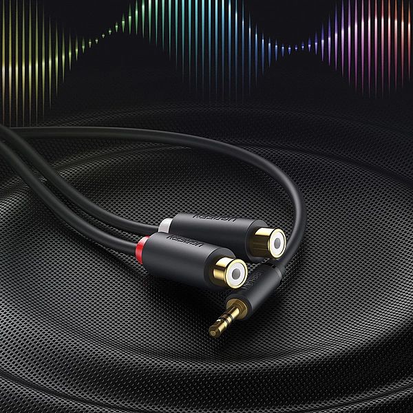 Ugreen adapter audio jack 3.5mm męski do 2xRCA żeński kabel 0.25m szar