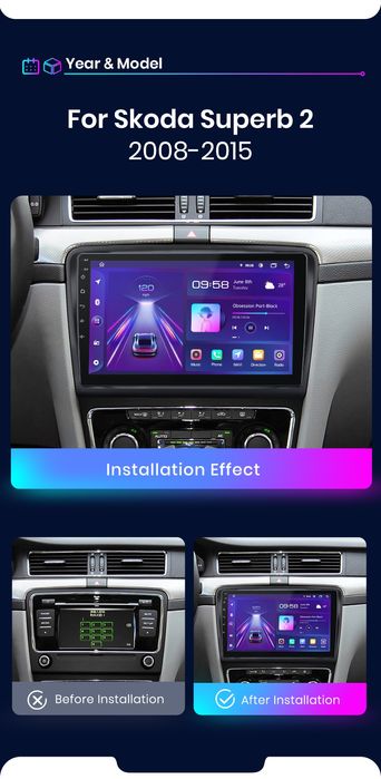 Rádio Android Skoda Superb 2 2008 a 2015 CARPLAY GPS wifi BT NOVO