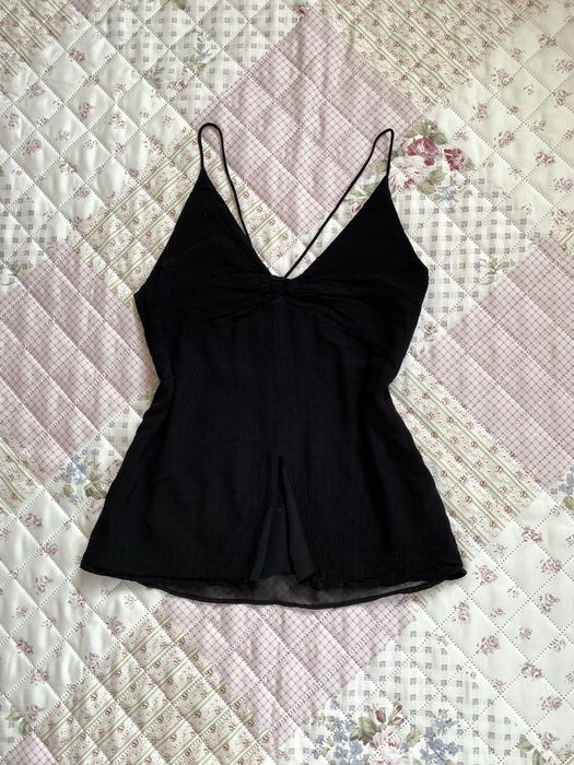 Czarny top w na ramiączka z rozcięciem S 36 zara basic wiskoza
