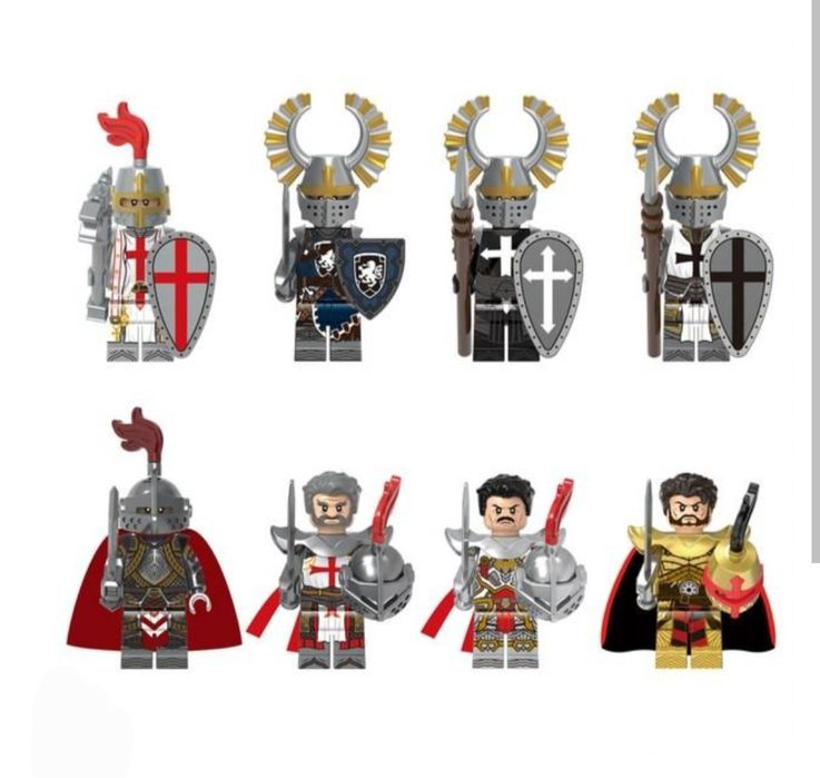 Nowe klocki rycerze zestaw 8 sztuk rycerzy średniowieczni kompatybilne z Lego rycerz średniowieczny średniowiecze miecz zbroja