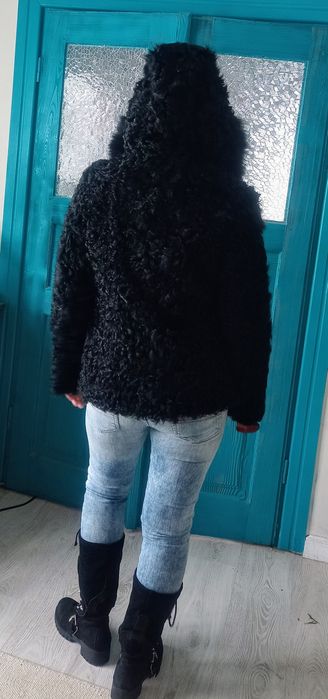 Futro naturalne koza lis z kapturem panda