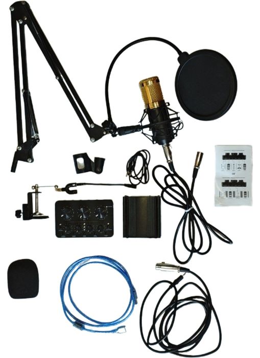 Студійний мікрофон з повним комплектом + звукова карта V8 (новий)